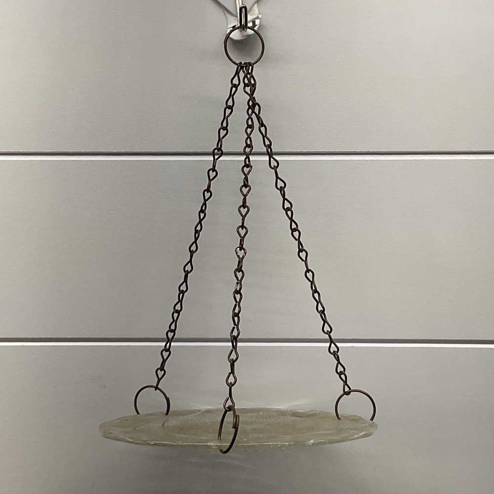 Vintage Hanging Glass Plate Bird Feeders Heart Link Chain Set of 2 Clear 6in